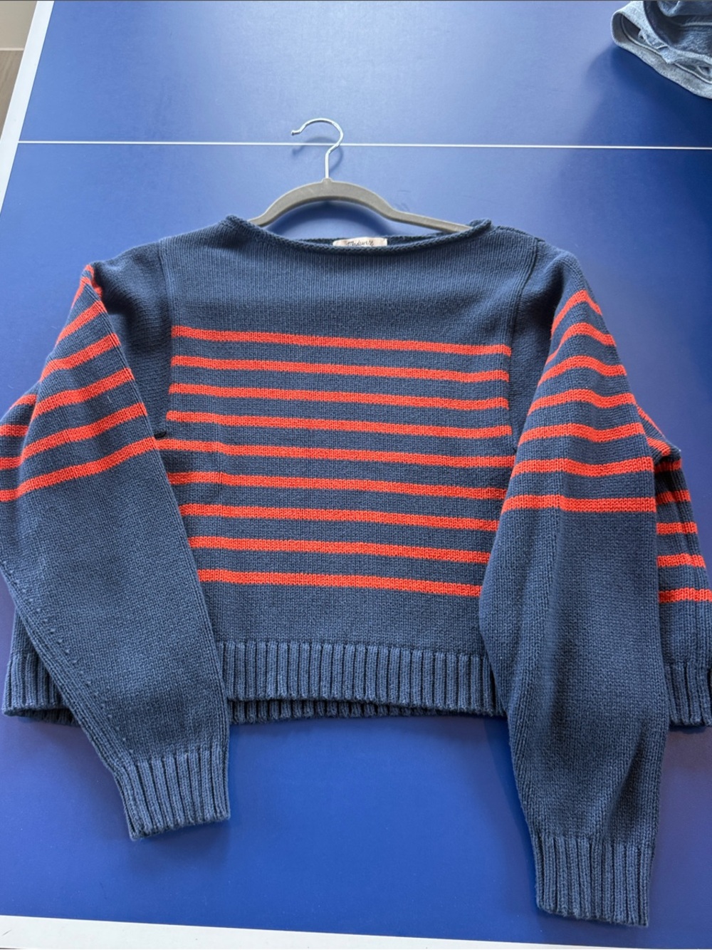 Navy & orange/red Striped Women's Knit Sweater Made Well
